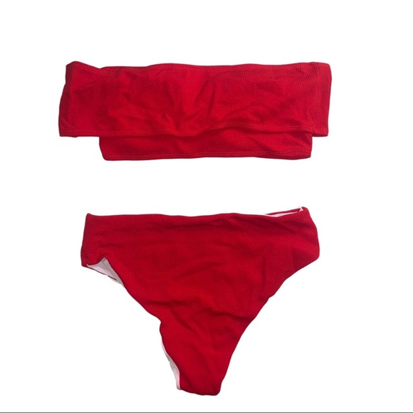 🎉HP🎉 Red Off Shoulder Ribbed Bikini Bandeau - Picture 2 of 13